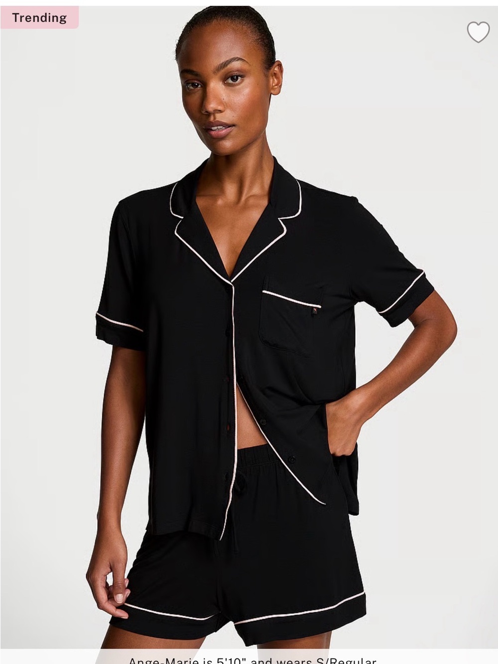 Victoria's Secret Black Short-Sleeve Pajama Set with Cream Trim